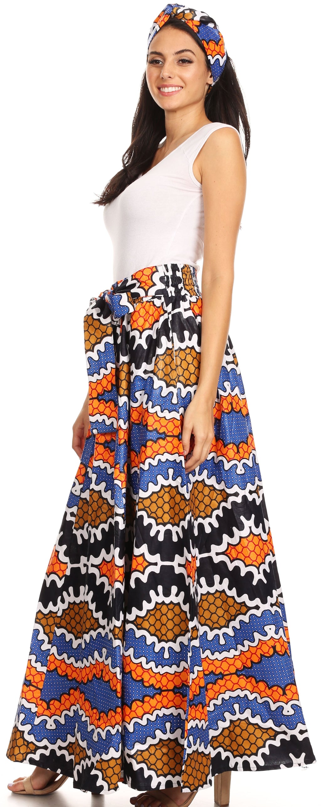 Sakkas Sora Women's Wide Leg Loose African Ankara Print Pants Casual E