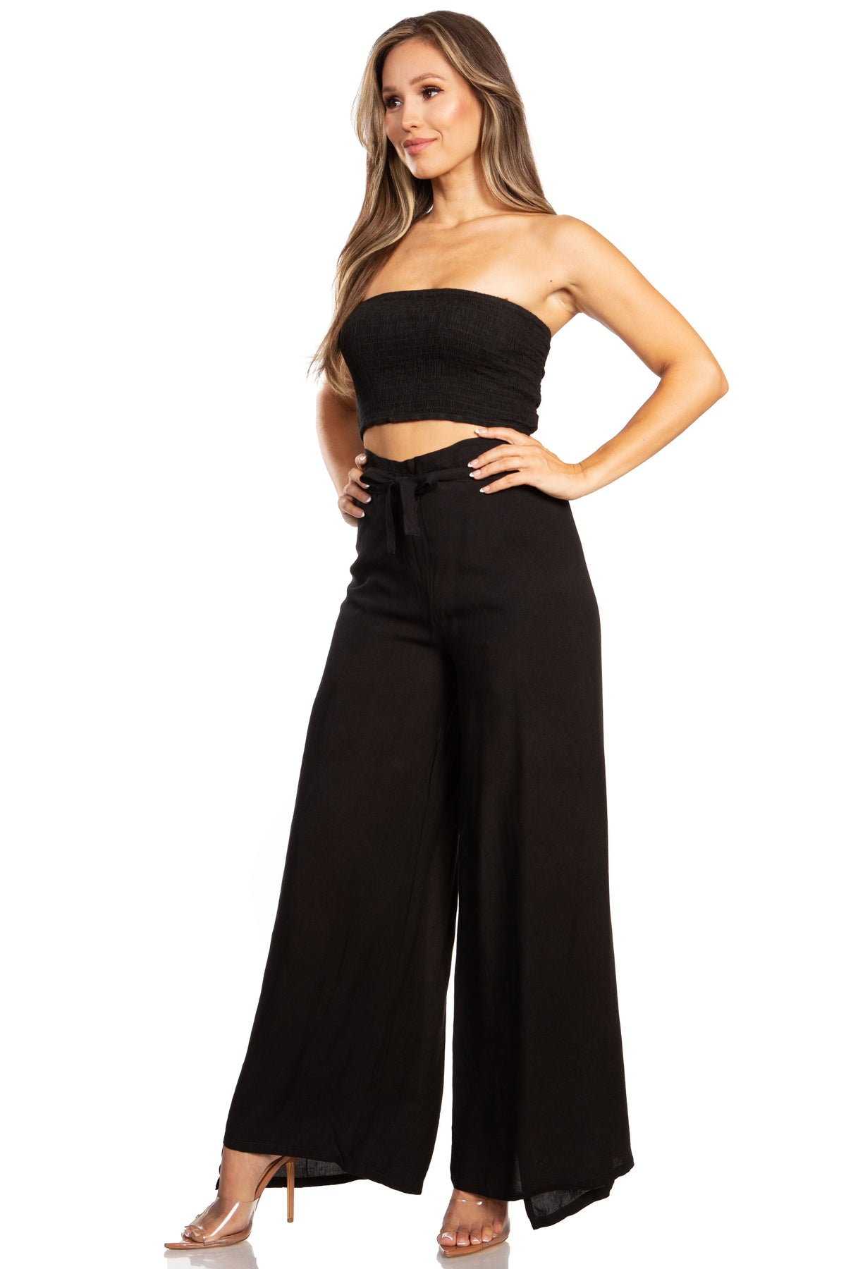 Sakkas Samantha Women's Bandeau Tube Top & Wide leg Gaucho Pants Set P Sakkas Samantha Women's Bandeau Tube Top & Wide leg Gaucho Pants Set P