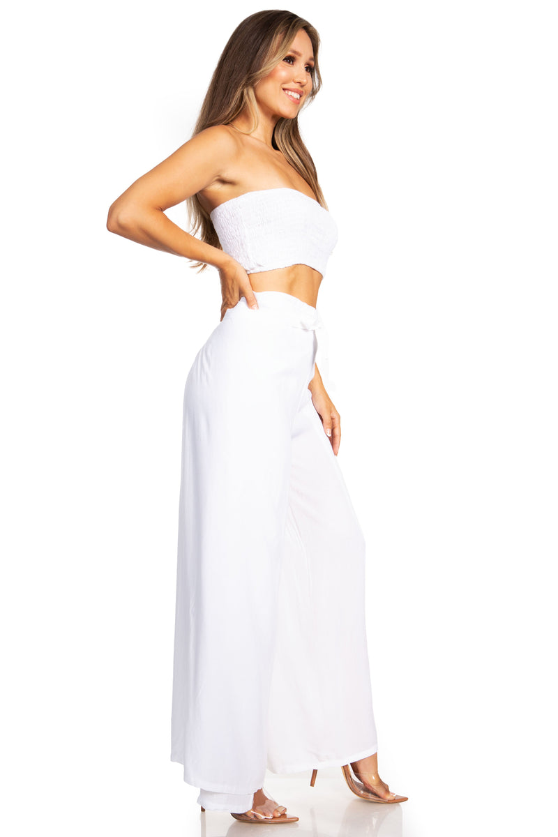 Sakkas Samantha Women's Bandeau Tube Top & Wide leg Gaucho Pants Set Palazzo Boho