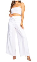 Sakkas Samantha Women's Bandeau Tube Top & Wide leg Gaucho Pants Set Palazzo Boho#color_White