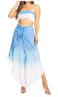 Sakkas Vanessa Women's Bandeau Tube Top & Wide leg Gaucho Pants Set Palazzo Boho#color_7004-Blue