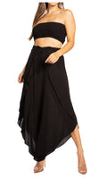 Sakkas Vanessa Women's Bandeau Tube Top & Wide leg Gaucho Pants Set Palazzo Boho#color_Black