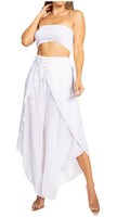 Sakkas Vanessa Women's Bandeau Tube Top & Wide leg Gaucho Pants Set Palazzo Boho#color_White