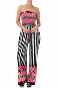 Sakkas Spiral Stripe Smocked Tube Top Wide Leg Jumpsuit#color_Fuchsia