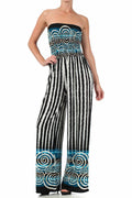 Sakkas Spiral Stripe Smocked Tube Top Wide Leg Jumpsuit#color_Teal
