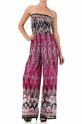 Sakkas Paisley Smocked Tube Top Wide Leg Jumpsuit#color_Magenta