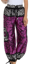 Sakkas Sephora Wide Leg Silky Harem Pants#color_Purple
