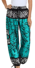 Sakkas Sephora Wide Leg Silky Harem Pants#color_Teal