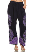 Sakkas Mase Floral Embroidered Adjustable Wide Leg Palazzo Pant#color_Eggplant/Purple