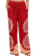 Sakkas Mase Floral Embroidered Adjustable Wide Leg Palazzo Pant#color_Red/Cream