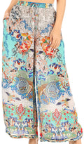 Sakkas Anie Women's Boho Casual Flowy Flare Palazzo Wide Leg Pants Floral Print#color_489