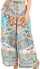 Sakkas Anie Women's Boho Casual Flowy Flare Palazzo Wide Leg Pants Floral Print