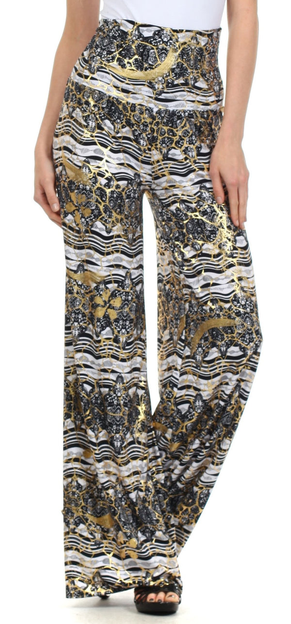 Sakkas Metallic Foil High Waist Wide Leg Palazzo Pant#color_Luxe