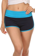 Sakkas Breauna Short Two Tone Fold-Over Waistband Active Dolphin Train Yoga Shorts#color_Turquoise/Navy