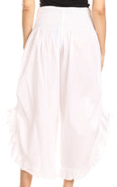 Sakkas Loore Womens Wide Leg Gaucho Pants Cotton with Pockets and Smock Waist