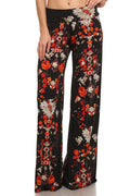 Sakkas Mikaela Spring / Summer Print Wide Leg Spandex Palazzo Pant#color_Black