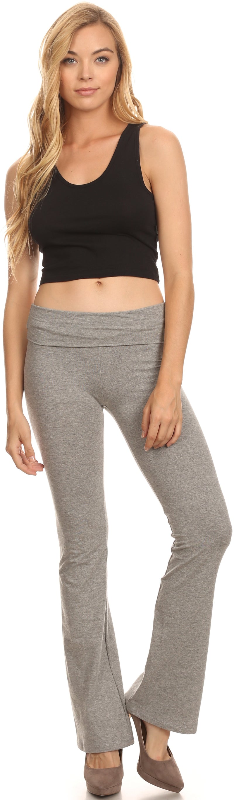 Sakkas Cotton Blend Yoga Pilates Foldover Waist Pants - Made in USA