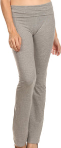 Sakkas Cotton Blend Yoga Pilates Foldover Waist Pants - Made in USA#color_HeatherGrey