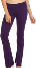 Sakkas Cotton Blend Yoga Pilates Foldover Waist Pants - Made in USA#color_Plum