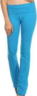Sakkas Cotton Blend Yoga Pilates Foldover Waist Pants - Made in USA#color_Turquoise