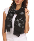 Sakkas Hillary summer breeze lightweight flowing sheer gauze wrap scarf#color_7-Black