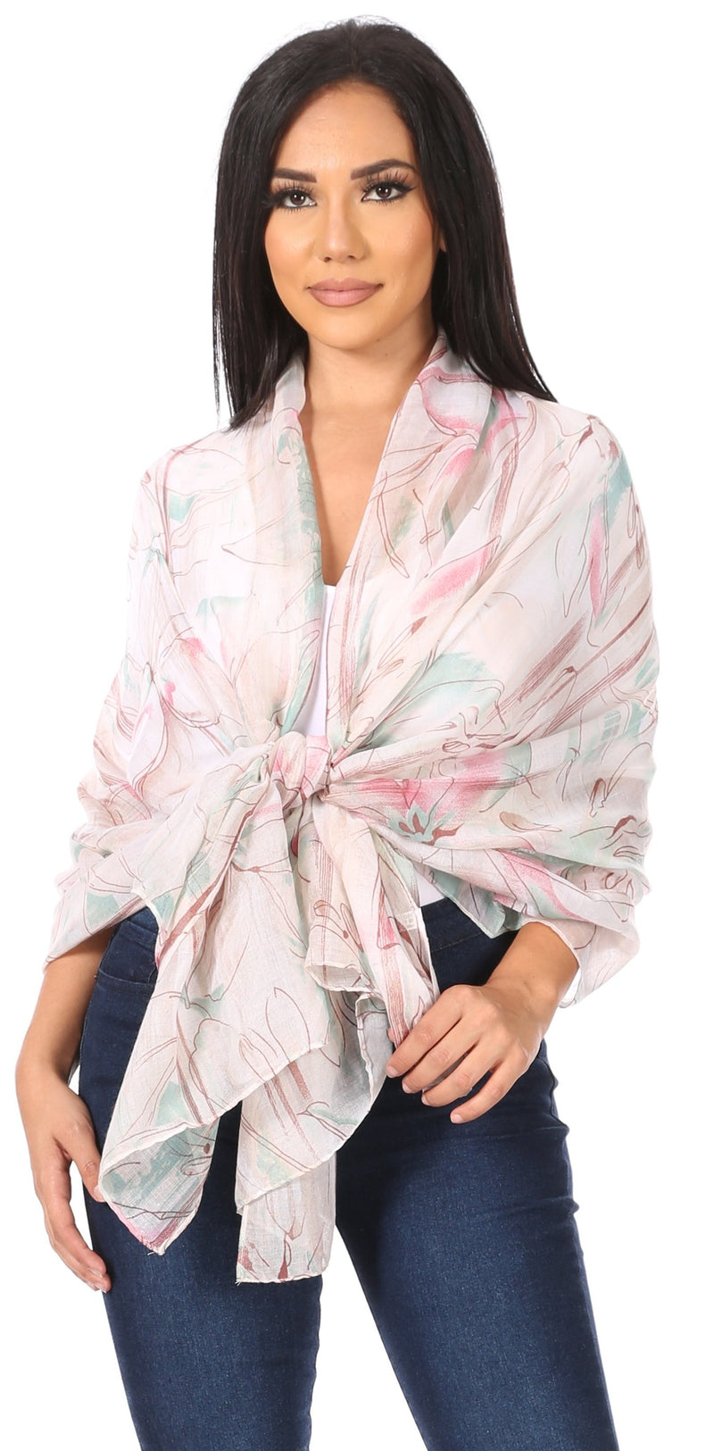 Sakkas Nichole summer gauze featherweight patterned versitile sheer scarf wrap