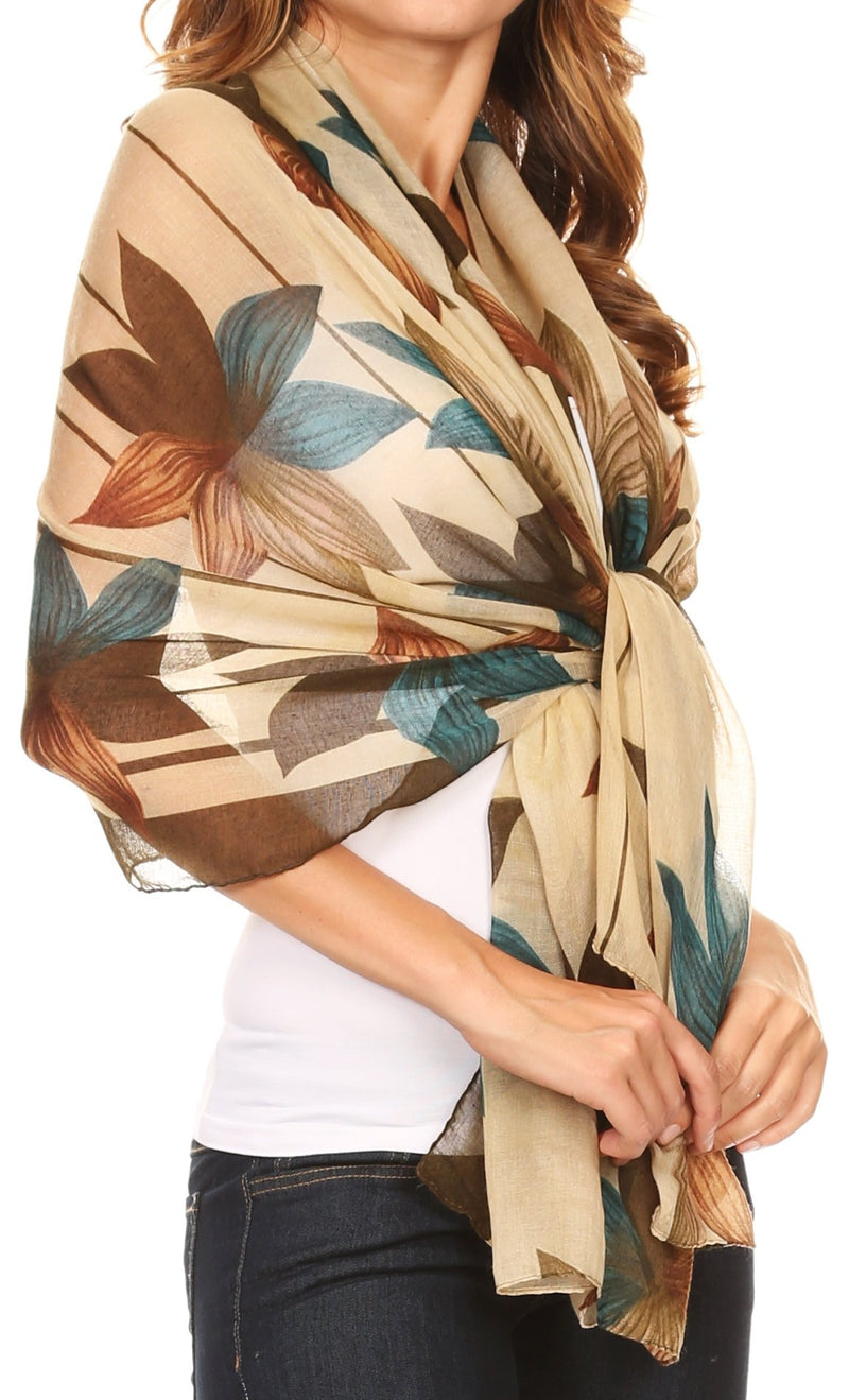 Sakkas Nichole summer gauze featherweight patterned versitile sheer scarf wrap