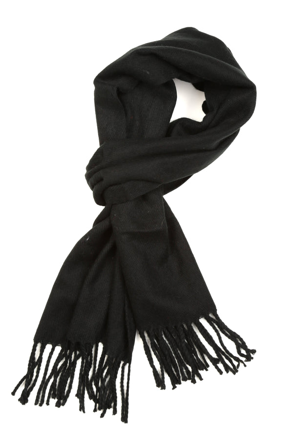 Sakkas Booker Cashmere Feel Solid Colored Unisex Winter Scarf With Fringe#color_Black