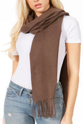 Sakkas Booker Cashmere Feel Solid Colored Unisex Winter Scarf With Fringe#color_Chocolate
