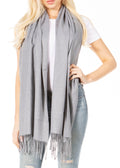 Sakkas Booker Cashmere Feel Solid Colored Unisex Winter Scarf With Fringe#color_Grey