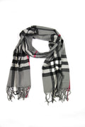 Sakkas Booker Cashmere Feel Solid Colored Unisex Winter Scarf With Fringe#color_Grey/WhitePlaid