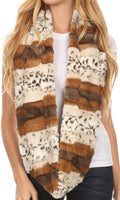 Sakkas Manula Long Wide Infinity Wrap Around Fuzzy Fur Fall Winter Classic Scarf#color_LightBrown