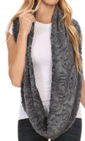 Sakkas Mellah Long Wide Soft Fuzzy Furry Fur Infinity Fall Winter Wrap Scarf#color_DarkGrey