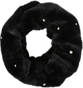 Sakkas Sabby Long Thin Faux Fur Pearl Embellishment Warm Soft Infinity Scarf#color_Black