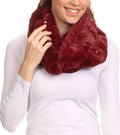 Sakkas Sabby Long Thin Faux Fur Pearl Embellishment Warm Soft Infinity Scarf#color_Burgundy