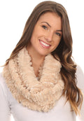 Sakkas Caymen Long Wrap Around Faux Fur Solid Color With Sequins Infinity Scarf#color_Beige