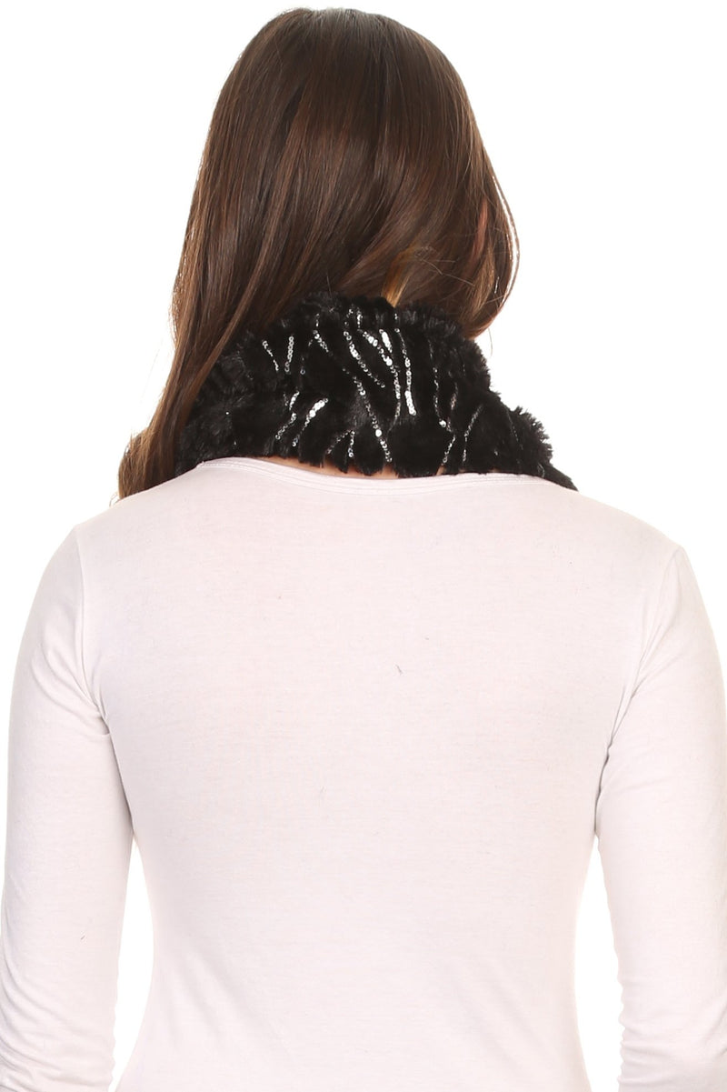 Sakkas Caymen Long Wrap Around Faux Fur Solid Color With Sequins Infinity Scarf