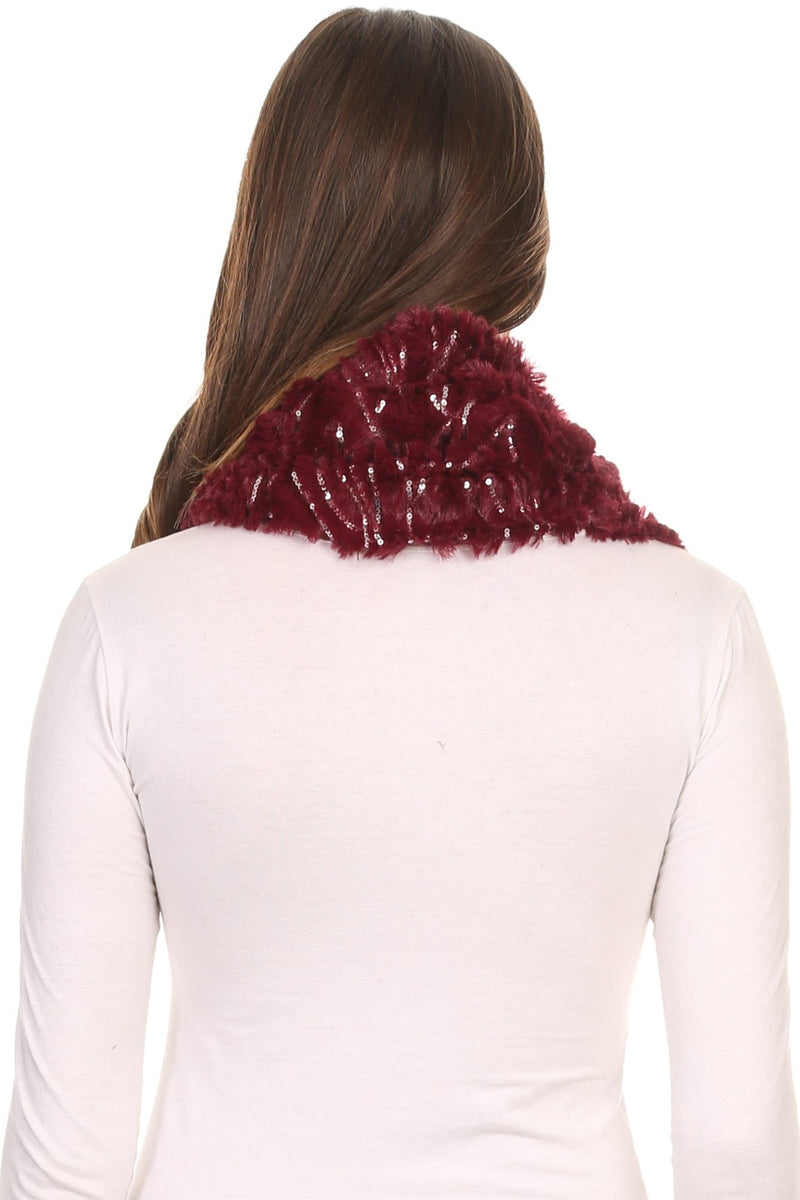 Sakkas Caymen Long Wrap Around Faux Fur Solid Color With Sequins Infinity Scarf