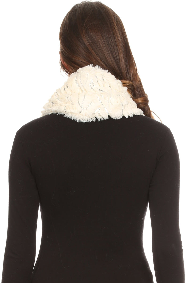 Sakkas Caymen Long Wrap Around Faux Fur Solid Color With Sequins Infinity Scarf