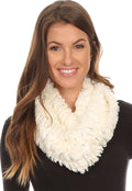 Sakkas Caymen Long Wrap Around Faux Fur Solid Color With Sequins Infinity Scarf#color_Cream