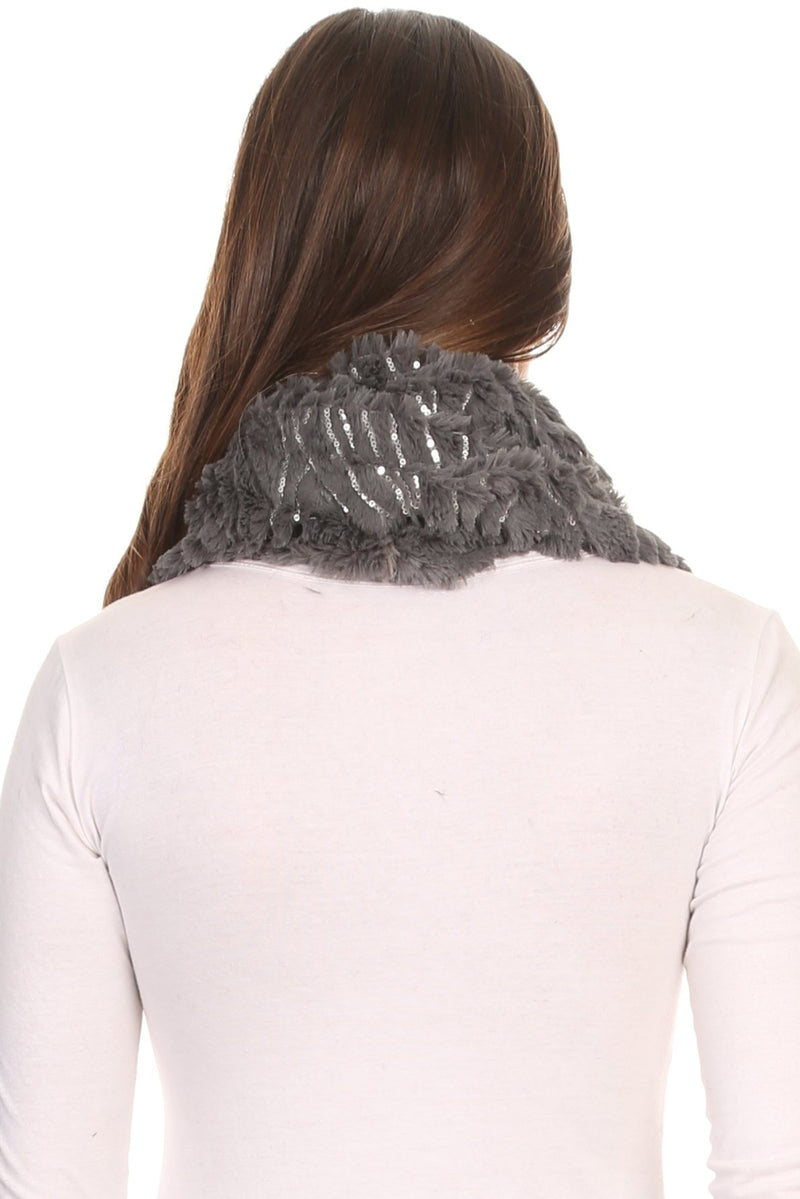 Sakkas Caymen Long Wrap Around Faux Fur Solid Color With Sequins Infinity Scarf
