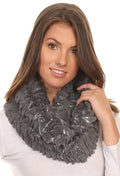 Sakkas Caymen Long Wrap Around Faux Fur Solid Color With Sequins Infinity Scarf#color_Grey