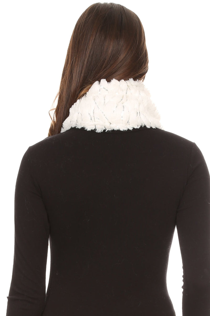 Sakkas Caymen Long Wrap Around Faux Fur Solid Color With Sequins Infinity Scarf