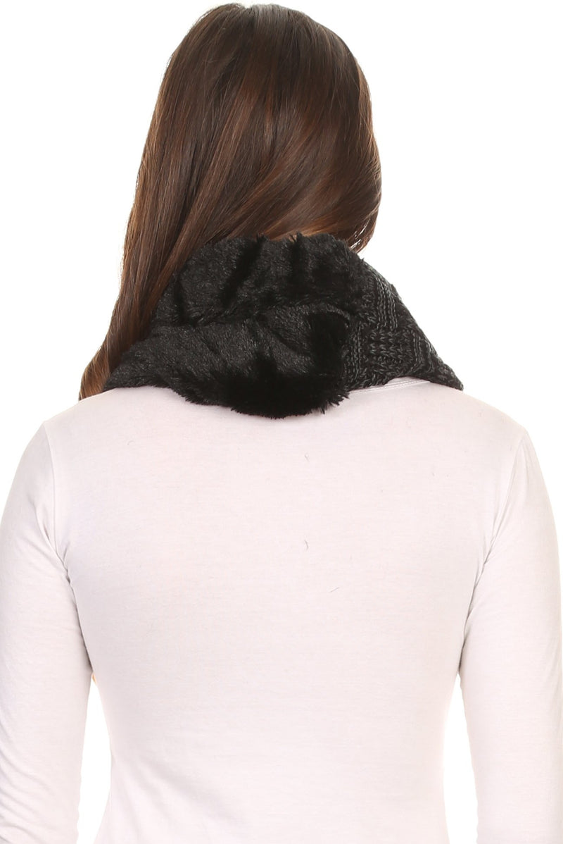 Sakkas Dalien Short Length Two Sided Faux Fur Ribbed Cable Knit Infinity Scarf