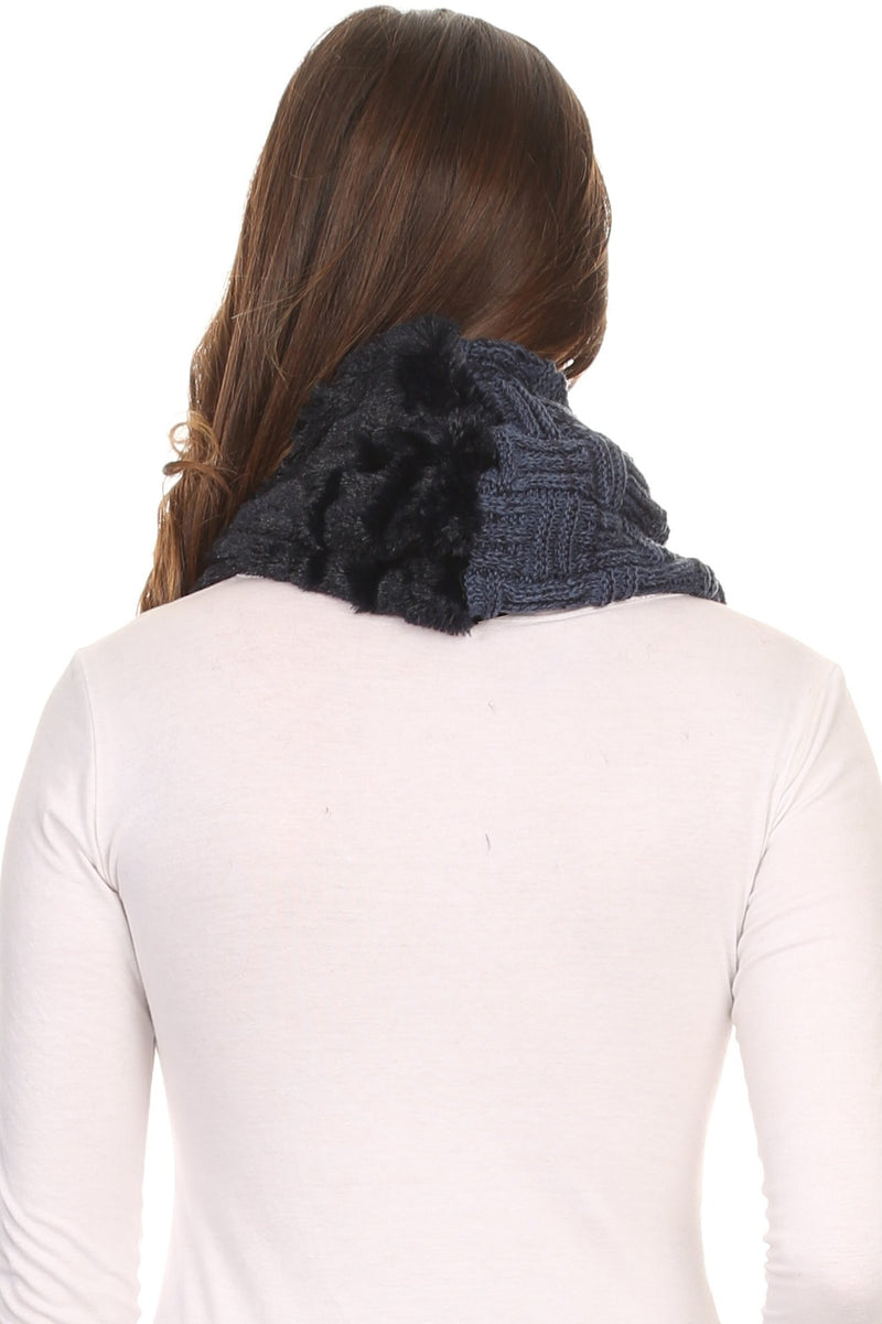 Sakkas Dalien Short Length Two Sided Faux Fur Ribbed Cable Knit Infinity Scarf