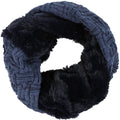 Sakkas Dalien Short Length Two Sided Faux Fur Ribbed Cable Knit Infinity Scarf#color_Blue