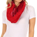 Sakkas Dalien Short Length Two Sided Faux Fur Ribbed Cable Knit Infinity Scarf#color_Burgundy