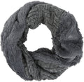 Sakkas Dalien Short Length Two Sided Faux Fur Ribbed Cable Knit Infinity Scarf#color_Grey