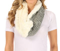 Sakkas Dalien Short Length Two Sided Faux Fur Ribbed Cable Knit Infinity Scarf#color_Khaki