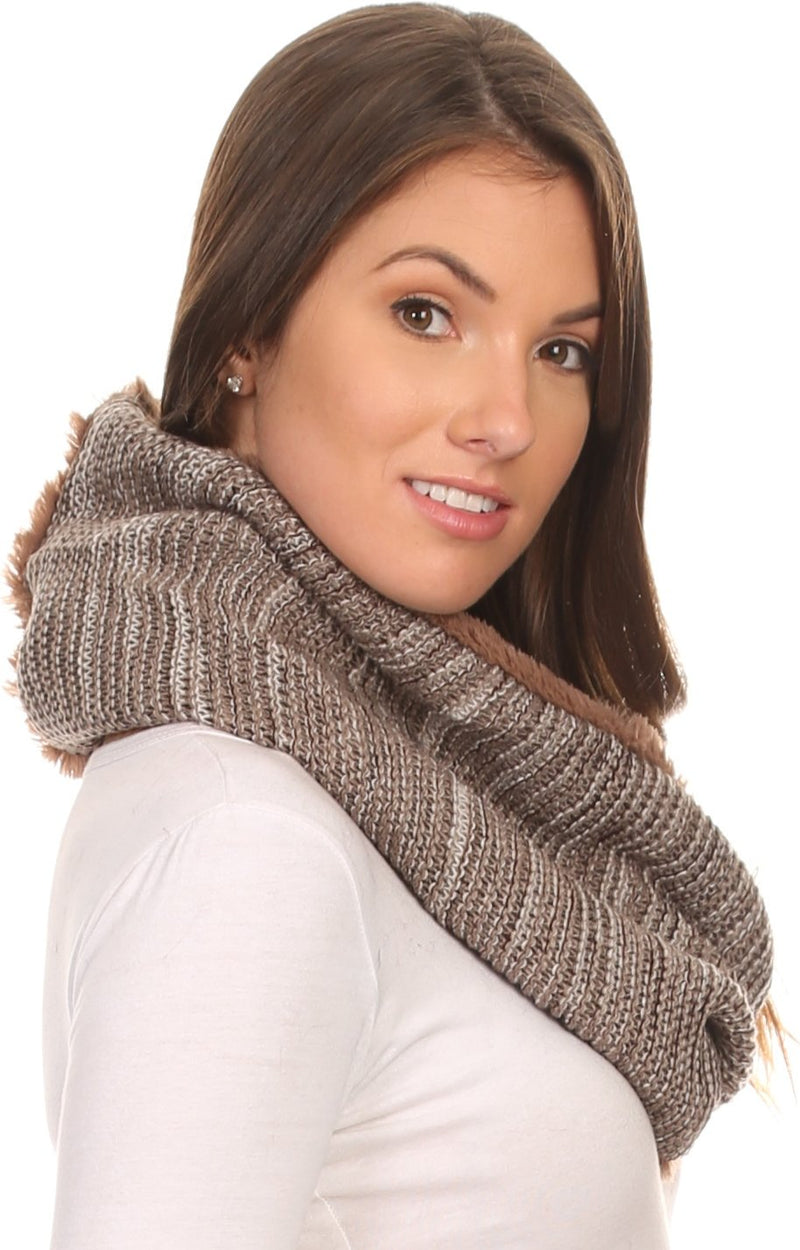 Sakkas Sele Short Two Textured Faux Fur Ribbed Knit Mixed Designed Infinity Scarf